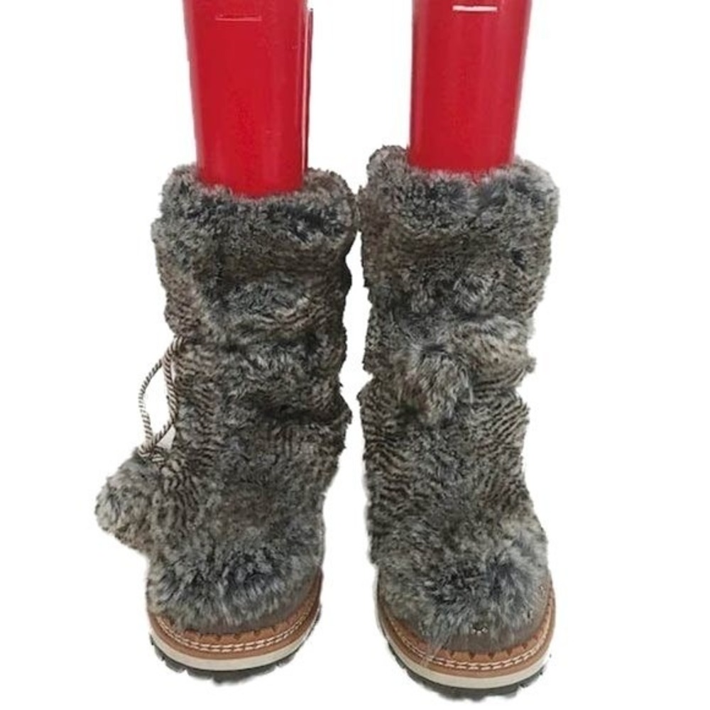Sam Edelman Blanche Boots Womans 6.5 Faux Fur Suede Winter Gray Taupe Apres Ski